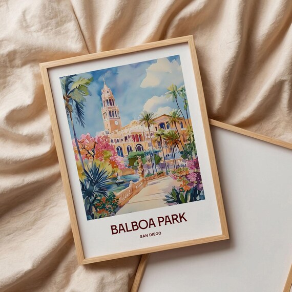 Balboa Park San Diego Tower Gardens Watercolor Travel Poster