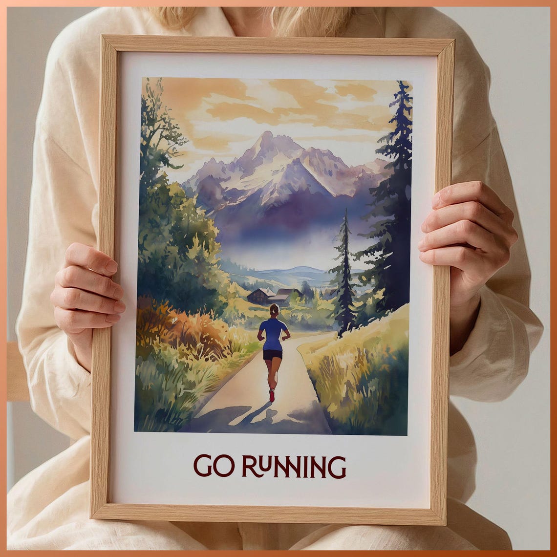 Go Running Motivational Trail Running Poster Mountain Sunrise Art