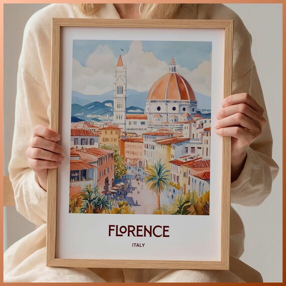 Florence Italy Duomo Cathedral Pastel Watercolor Travel Poster