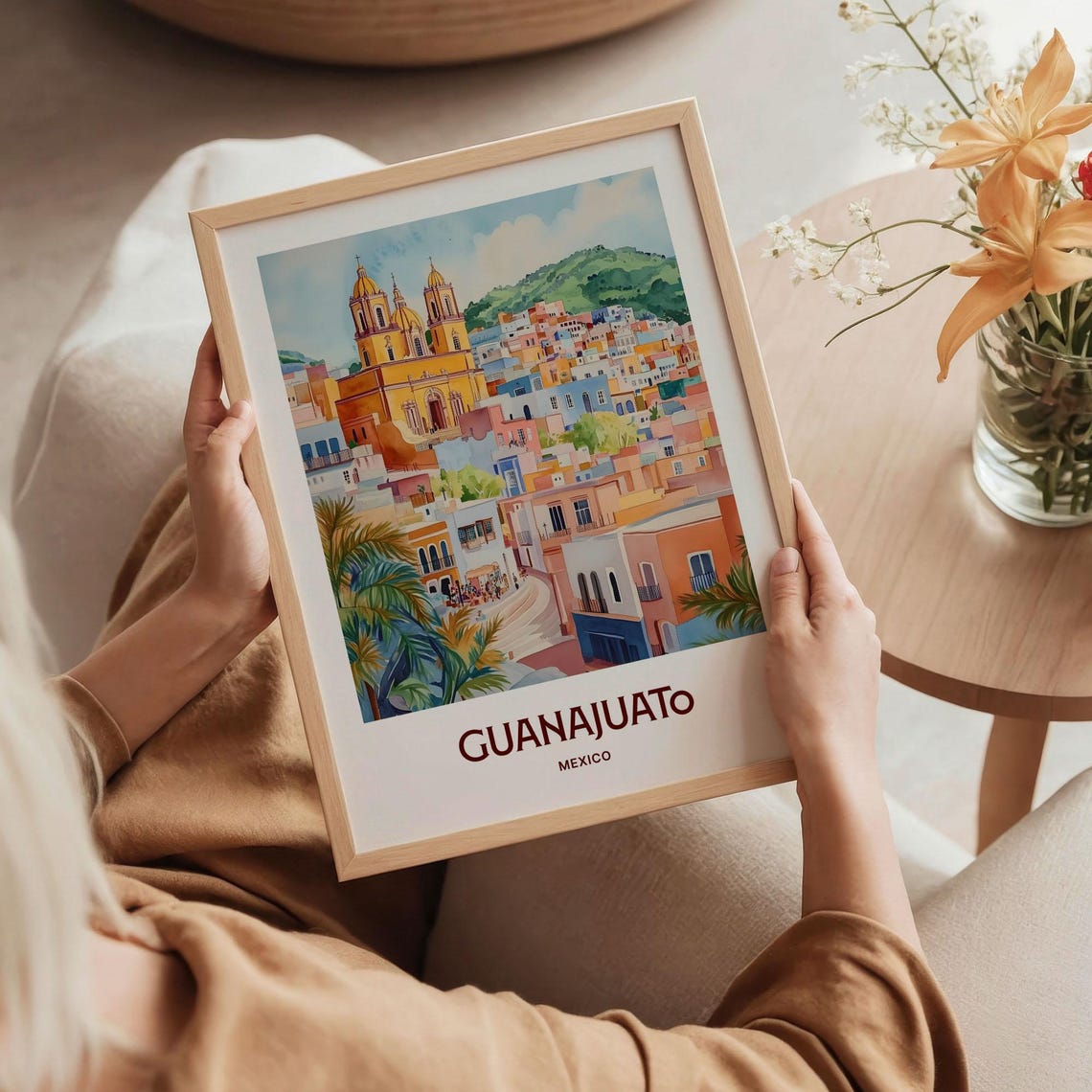 Guanajuato Mexico Colorful Hillside City Watercolor Travel Poster - Image 5