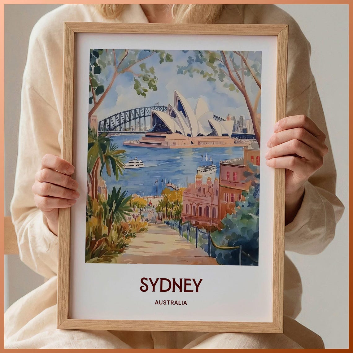Sydney Australia Harbour Bridge Opera Watercolor Poster Promenade