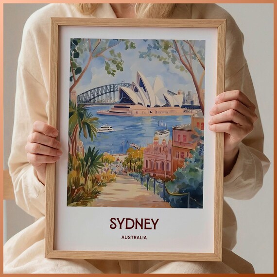 Sydney Australia Harbour Bridge Opera Watercolor Poster Promenade