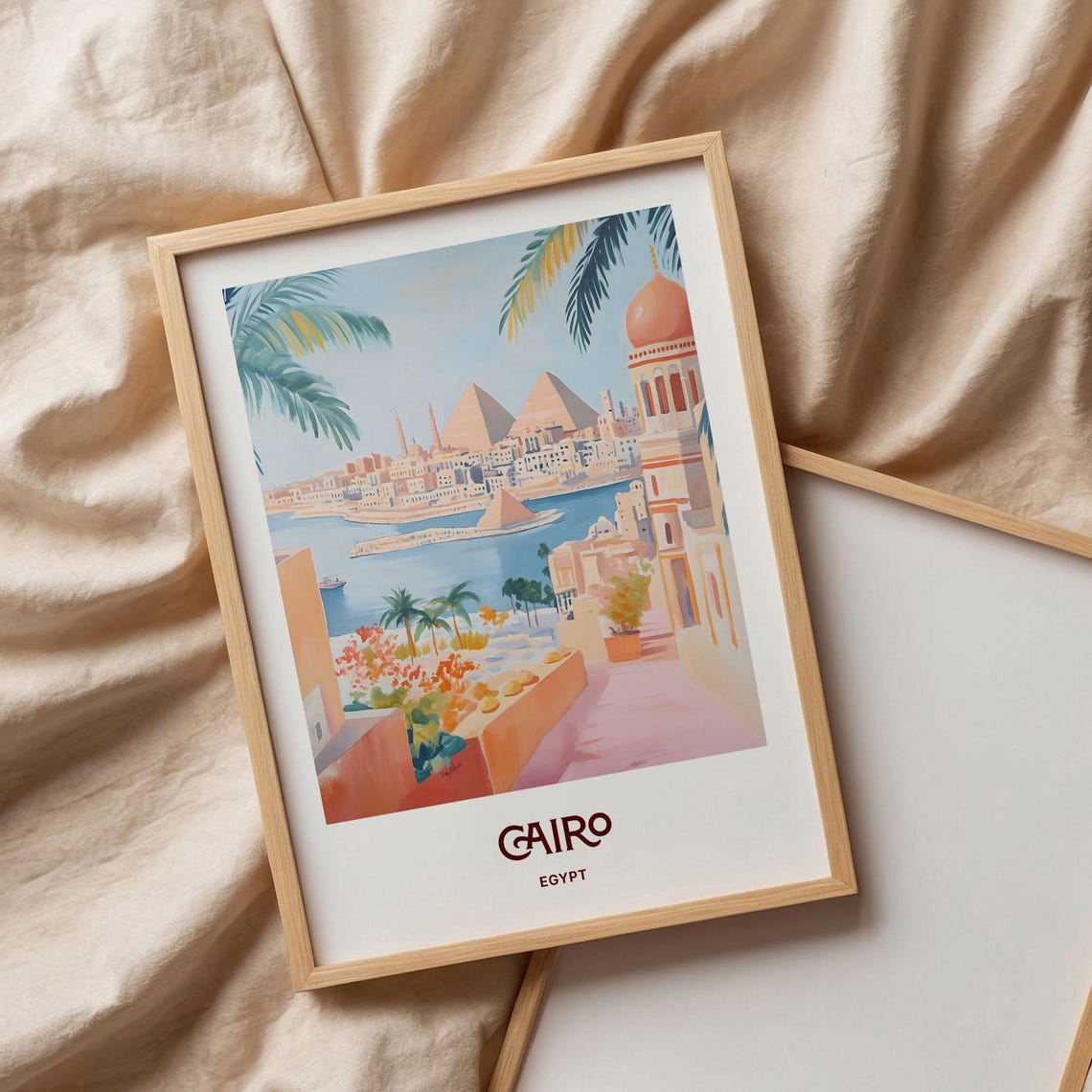 Cairo Egypt Pyramids Nile River Mosque Watercolor Travel Poster - Image 3