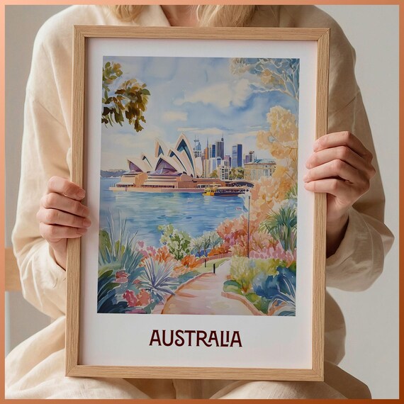 Australia Sydney Opera House Harbor Watercolor Iconic Travel Poster Art