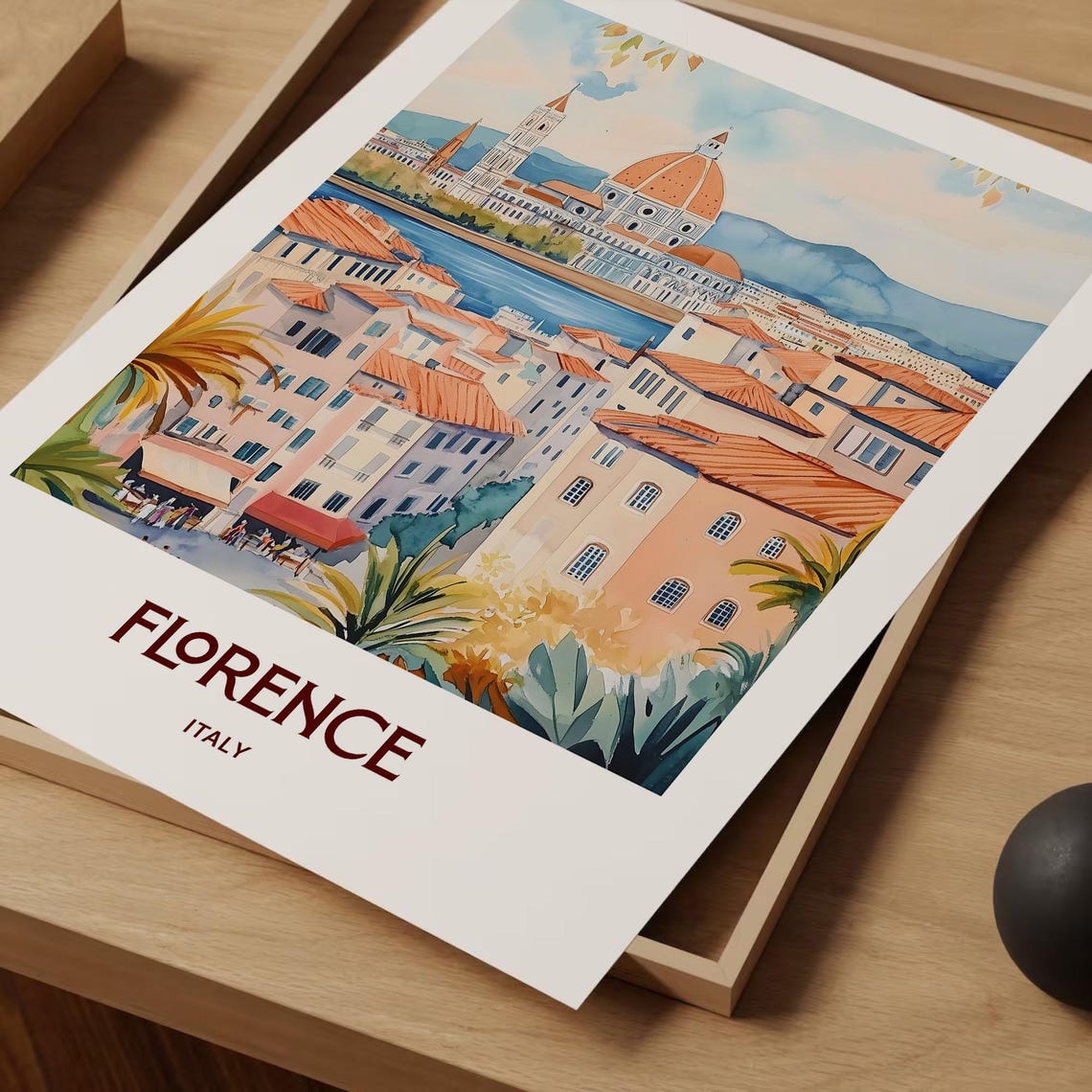 Florence Italy Duomo Cathedral Watercolor Travel Poster Arno View - Image 2