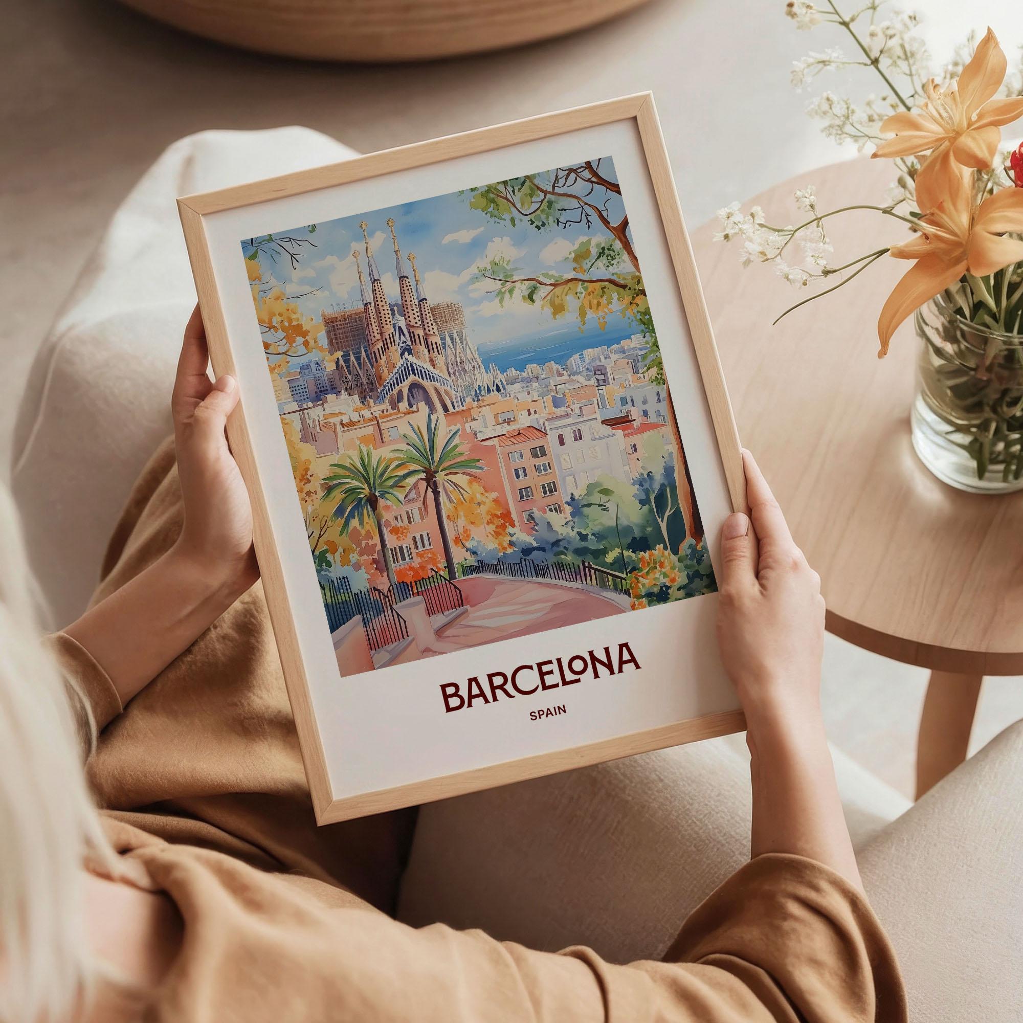 Barcelona Spain Sagrada Familia Cathedral Watercolor Travel Poster - Image 5