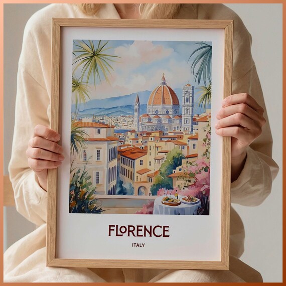 Florence Italy Duomo Cathedral Skyline Watercolor Travel Poster