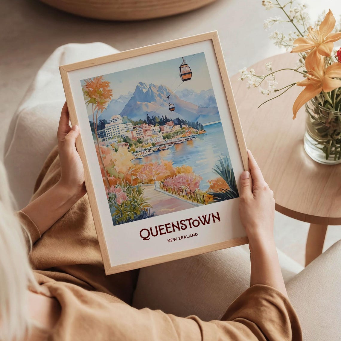 Queenstown New Zealand Wall Art Minimalist Queenstown Print Pastel Travel Poster Iconic Cityscape Art Retro Travel Gift C35 452 - Image 5