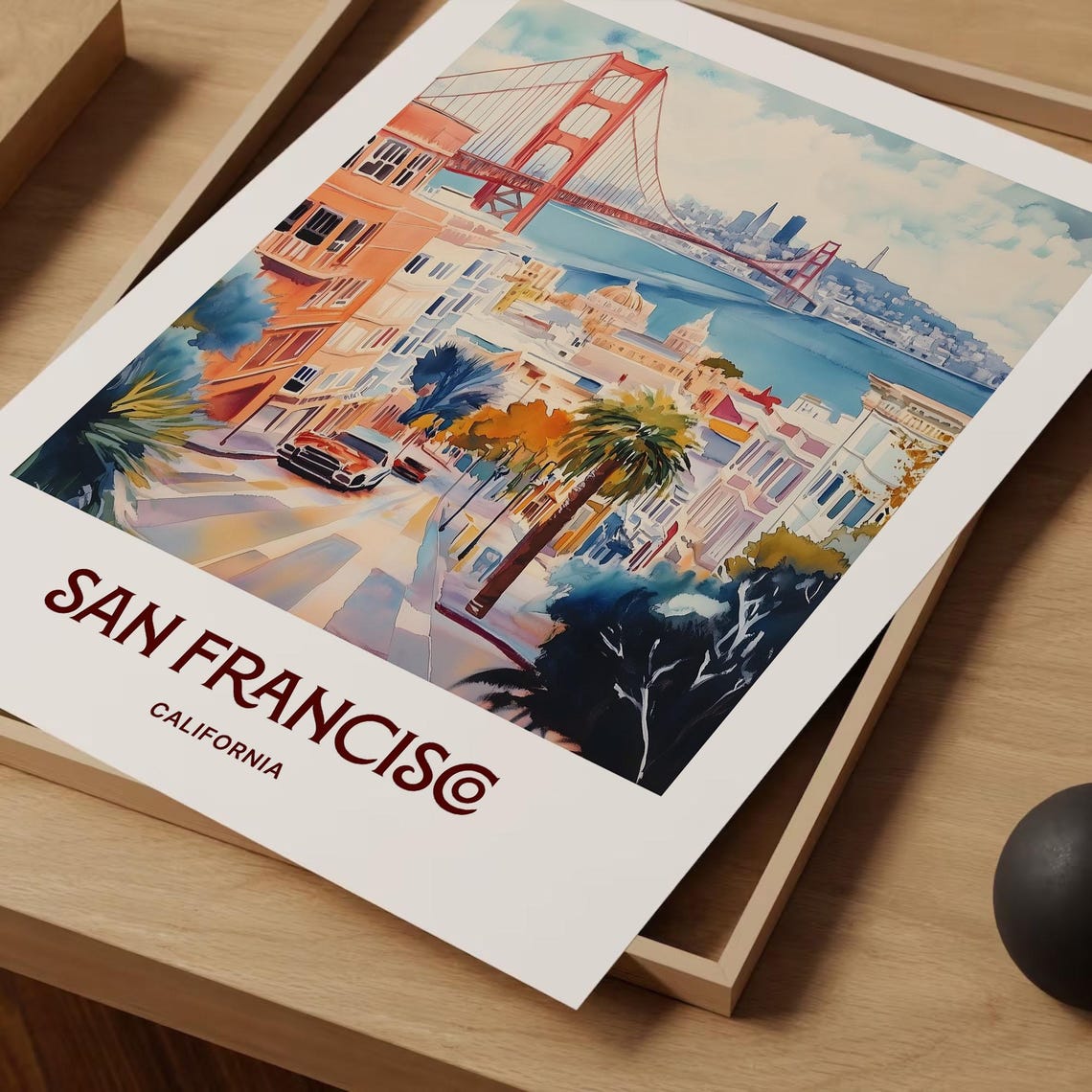 San Francisco California Golden Gate Bridge Watercolor Travel Poster - Image 2