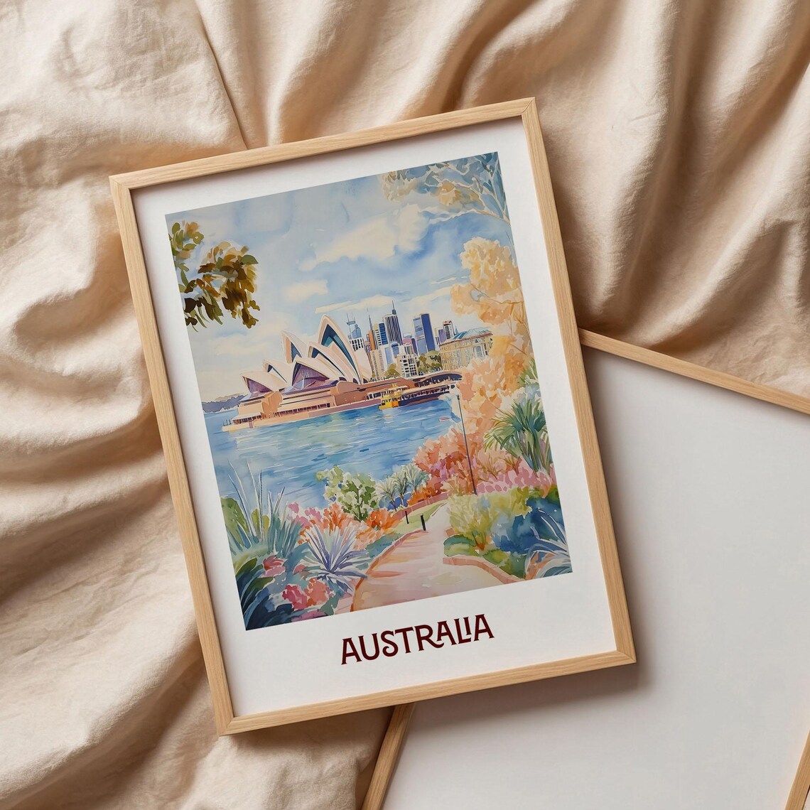 Australia Sydney Opera House Harbor Watercolor Iconic Travel Poster Art - Image 3