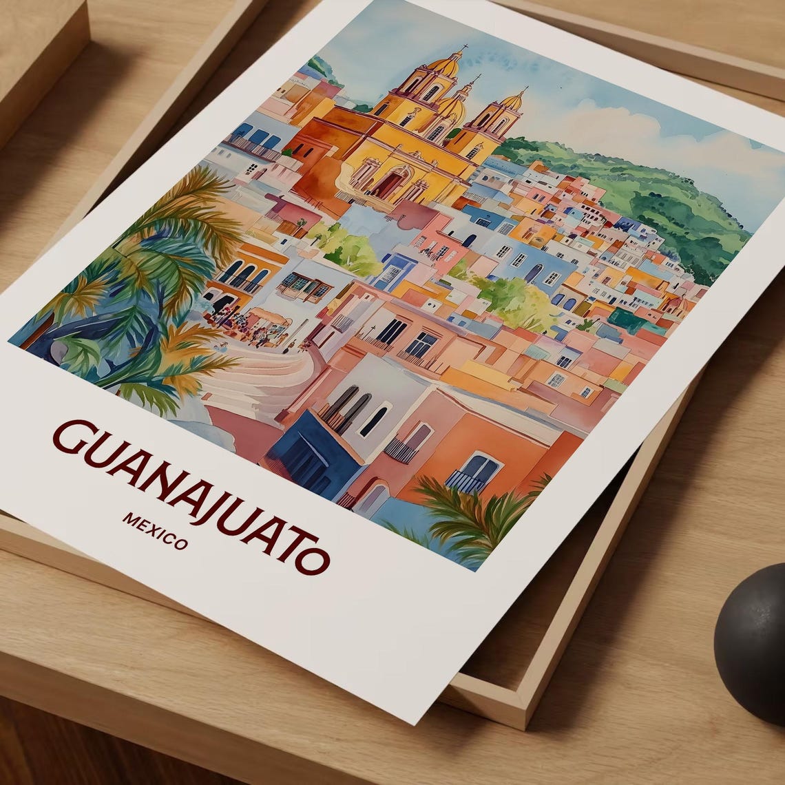 Guanajuato Mexico Colorful Hillside City Watercolor Travel Poster - Image 2