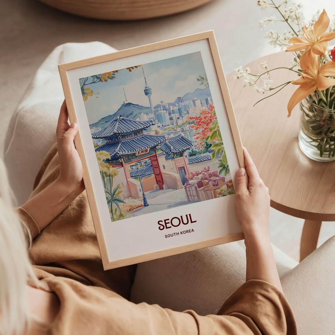 Seoul South Korea Temple Gate Tower Watercolor Travel Poster - Image 5