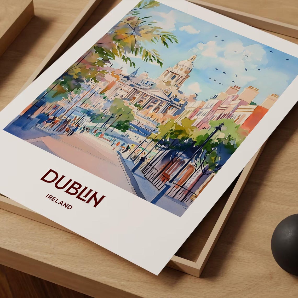 Dublin Historic Ireland City Street Dome Watercolor Travel Poster - Image 2