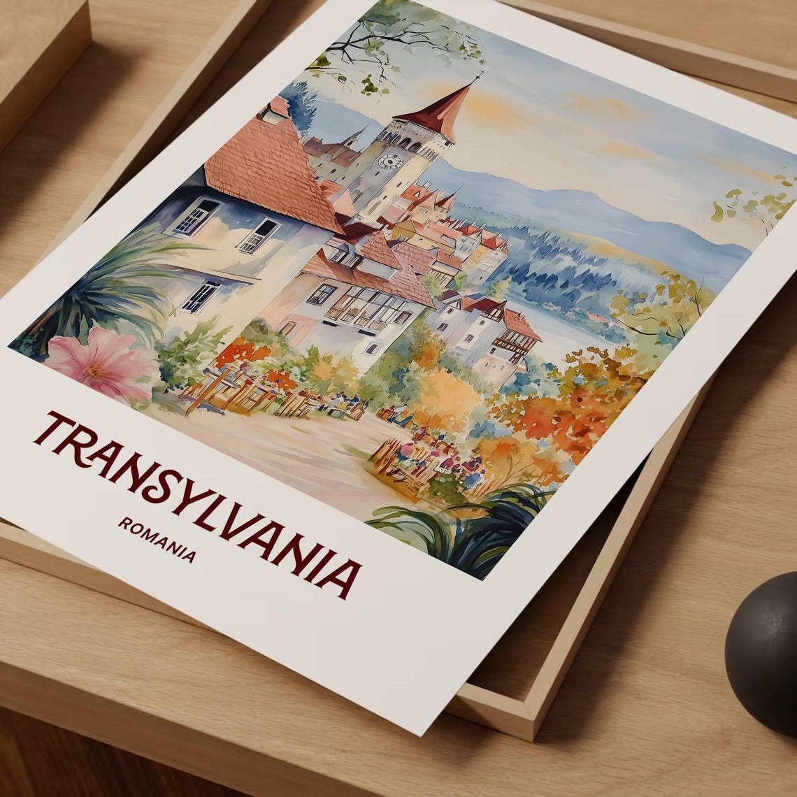 Transylvania Romania Historic Watercolor Medieval Town Poster - Image 2