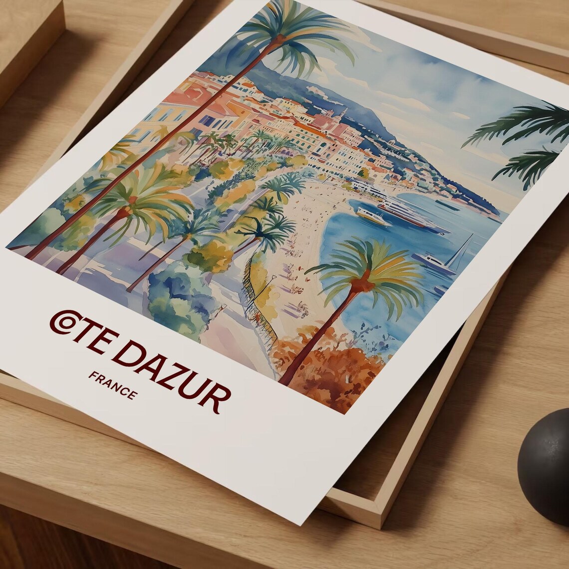 Cote dAzur France Riviera Palm Beach Watercolor Travel Poster - Image 2