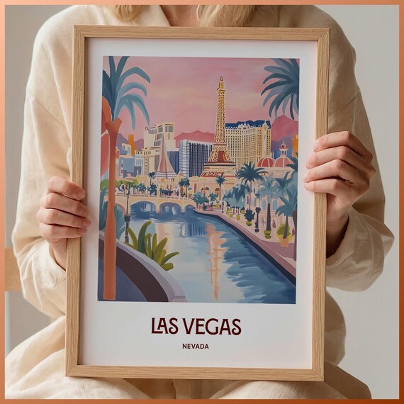 Las Vegas Nevada Strip Eiffel Tower Canal Sunset Travel Art Poster