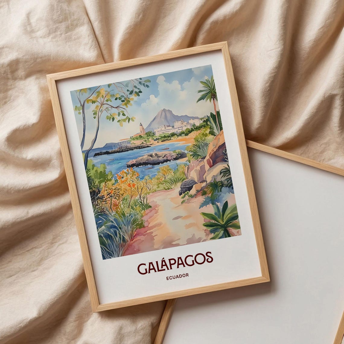Galapagos Ecuador Coastal Bay Tortoise Watercolor Island Poster - Image 3