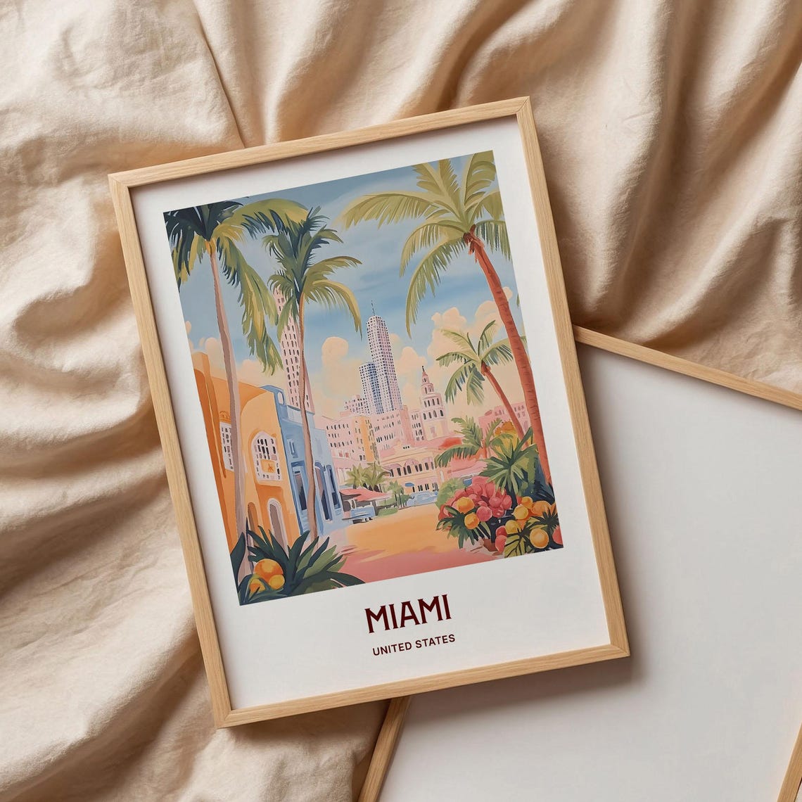 Miami United States Pastel Art Deco Street Palm Scene Poster - Image 3