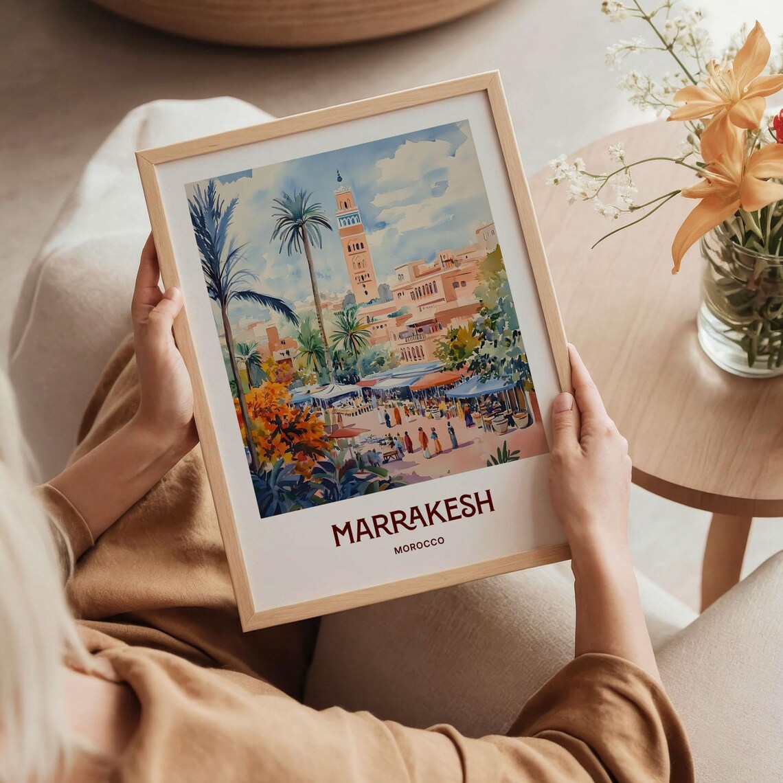 Marrakesh Morocco Koutoubia Minaret Souk Market Watercolor Poster - Image 5
