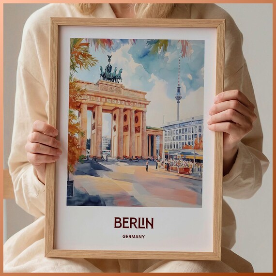 Berlin Germany Brandenburg Gate Landmark Watercolor Travel Poster