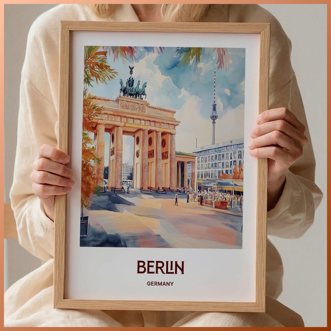 Berlin Germany Brandenburg Gate Landmark Watercolor Travel Poster