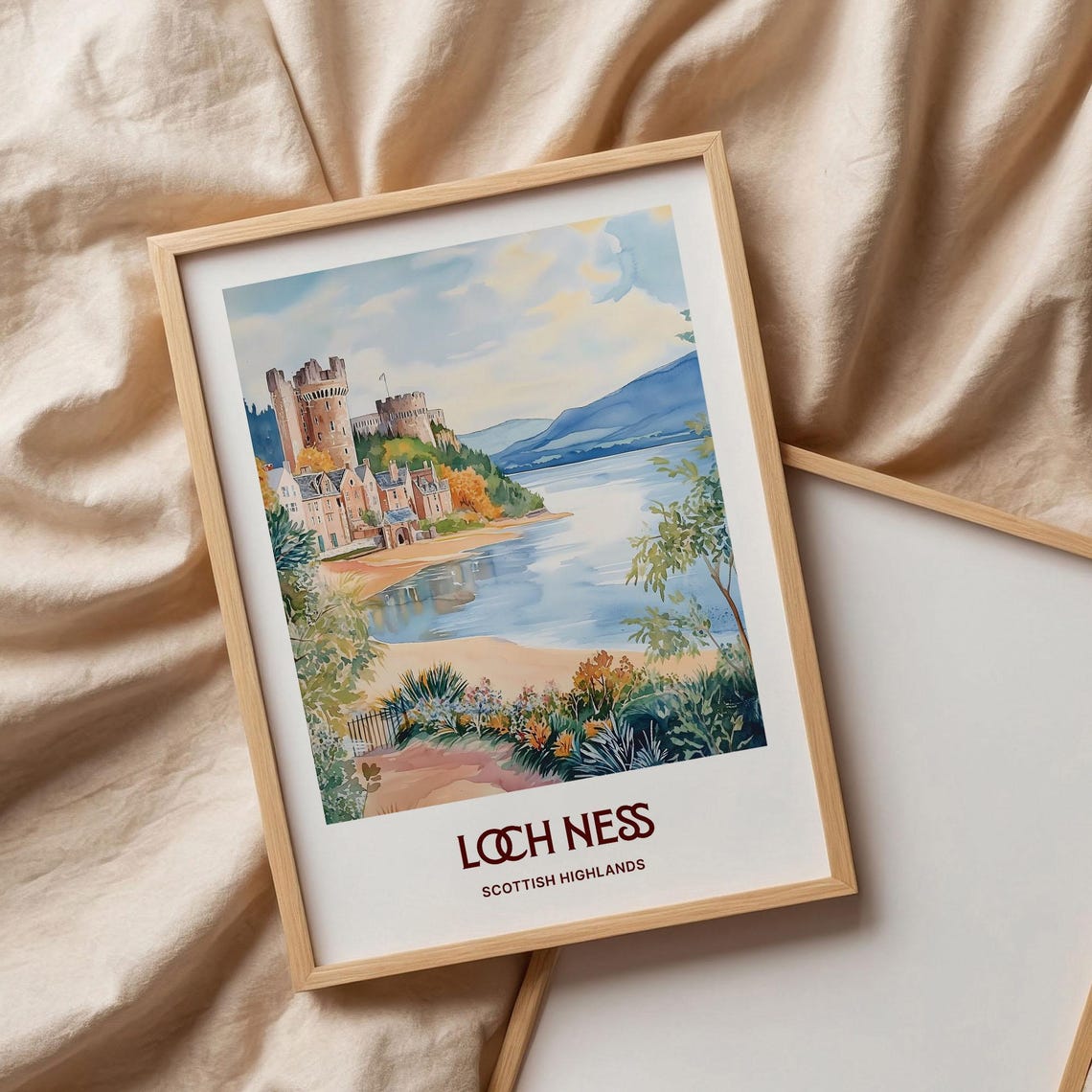 Loch Ness Urquhart Castle Watercolor Landscape Scotland Print - Image 3