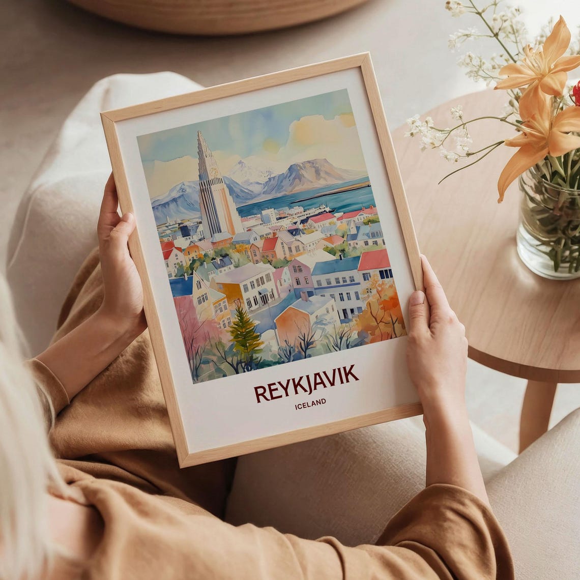 Reykjavik Iceland Pastel Hallgrimskirkja Church Harbor View Poster - Image 5