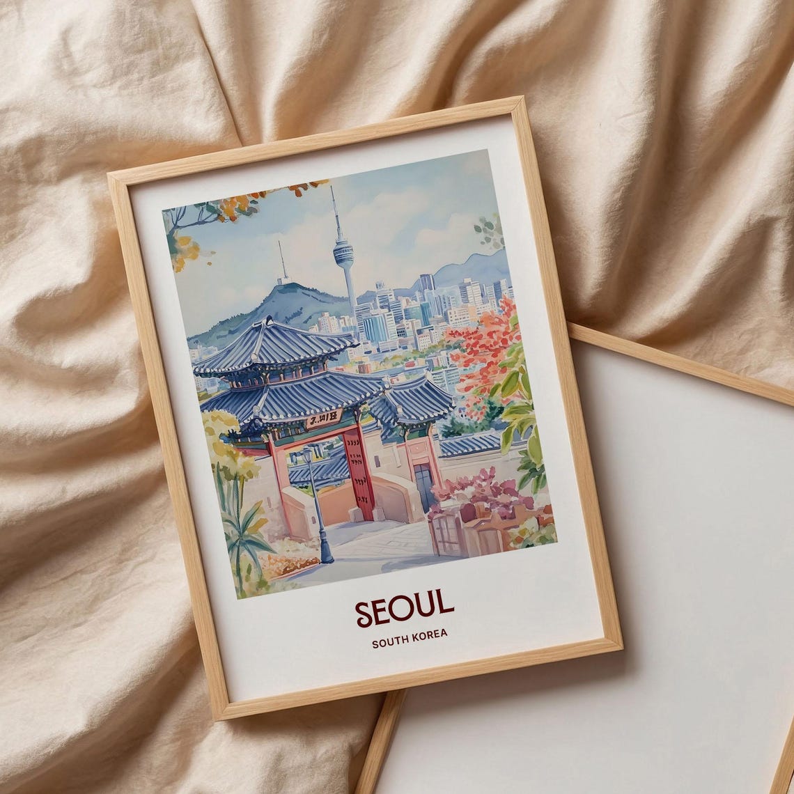 Seoul South Korea Temple Gate Tower Watercolor Travel Poster - Image 3