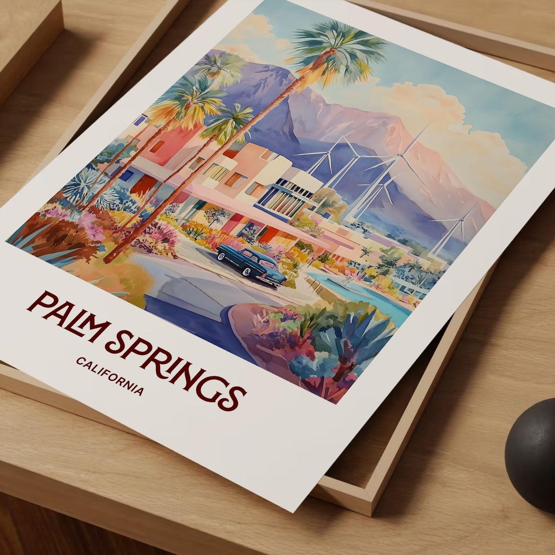 Palm Springs California Desert Oasis Watercolor Poster Retro Style - Image 2