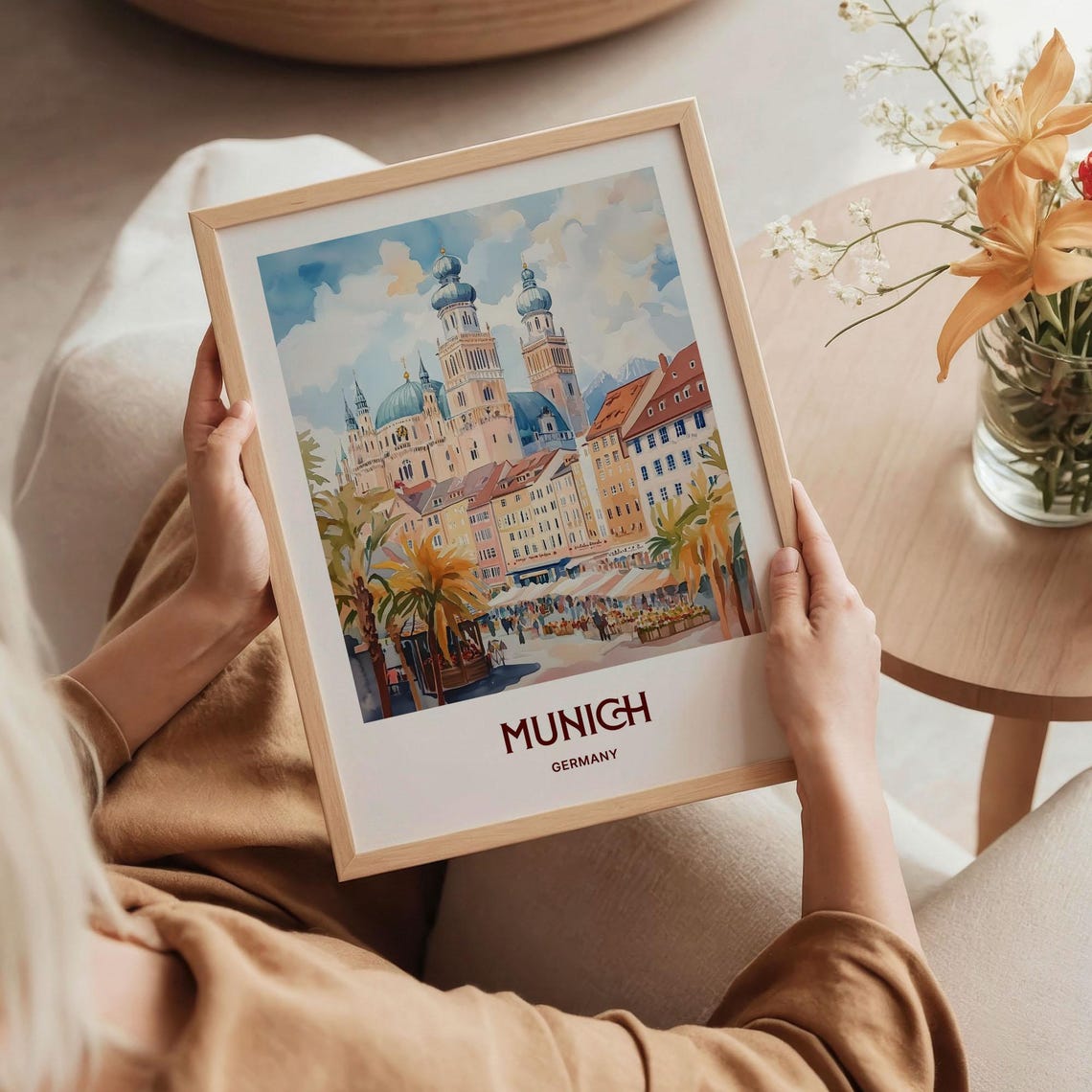 Munich Germany Old Town Watercolor Travel Poster Cathedral View - Image 5