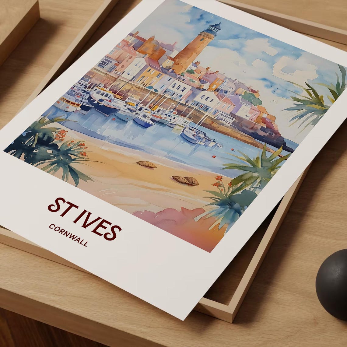 St Ives Harbour Cornwall Boats Watercolor Travel Poster England - Image 2