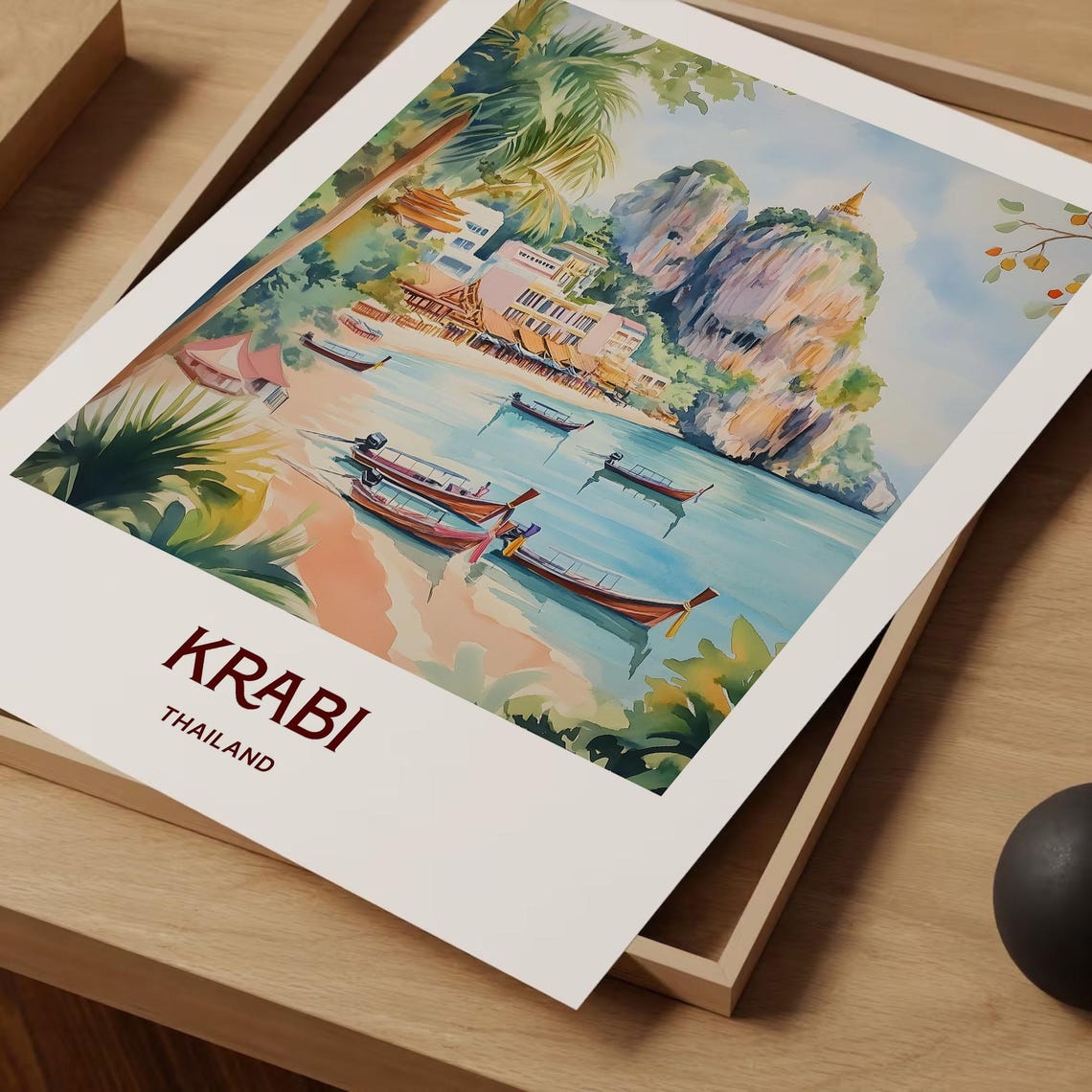 Krabi Thailand Limestone Cliffs Longtail Boats Pastel Poster - Image 2