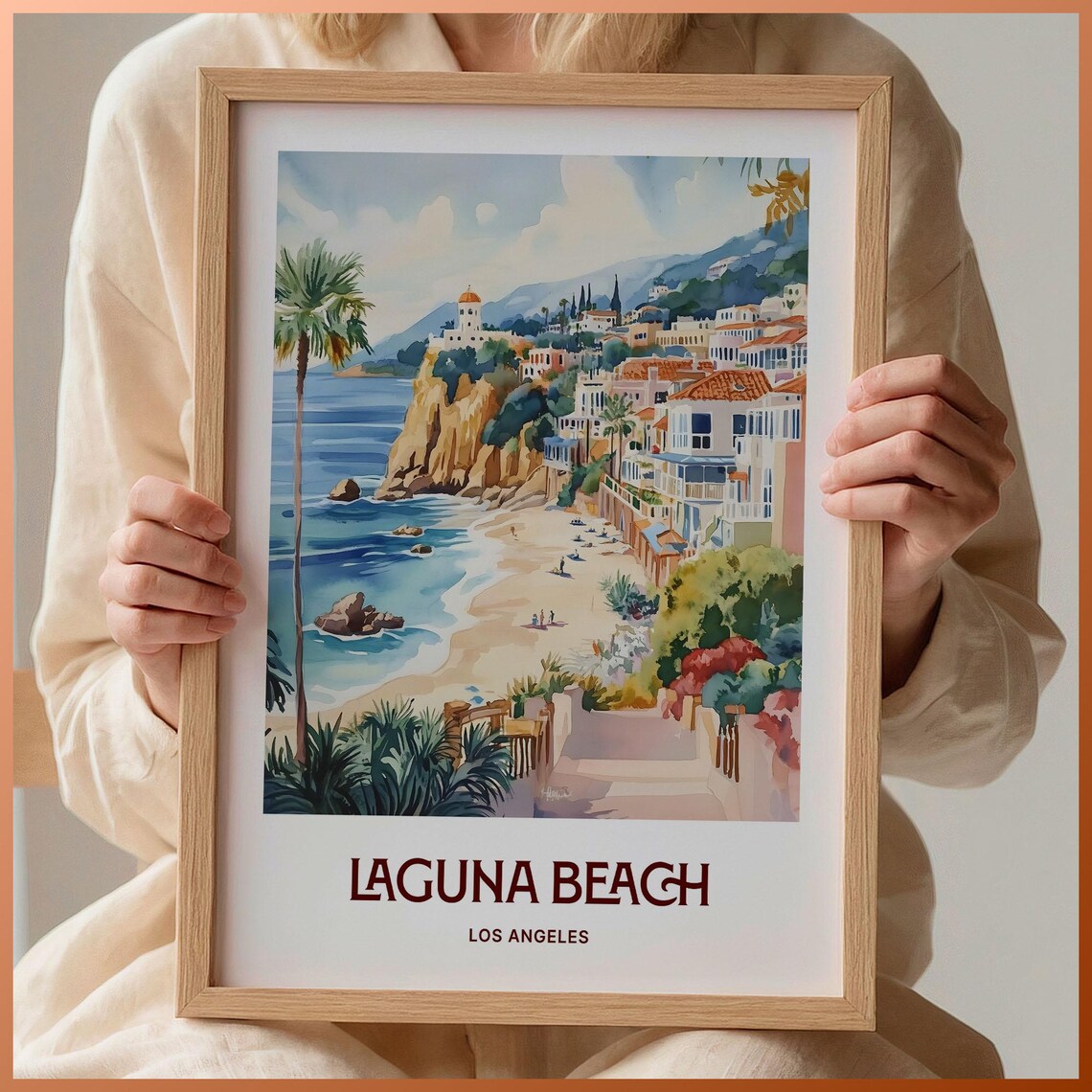 Laguna Beach California Cliffs Cove Watercolor Coastal Poster