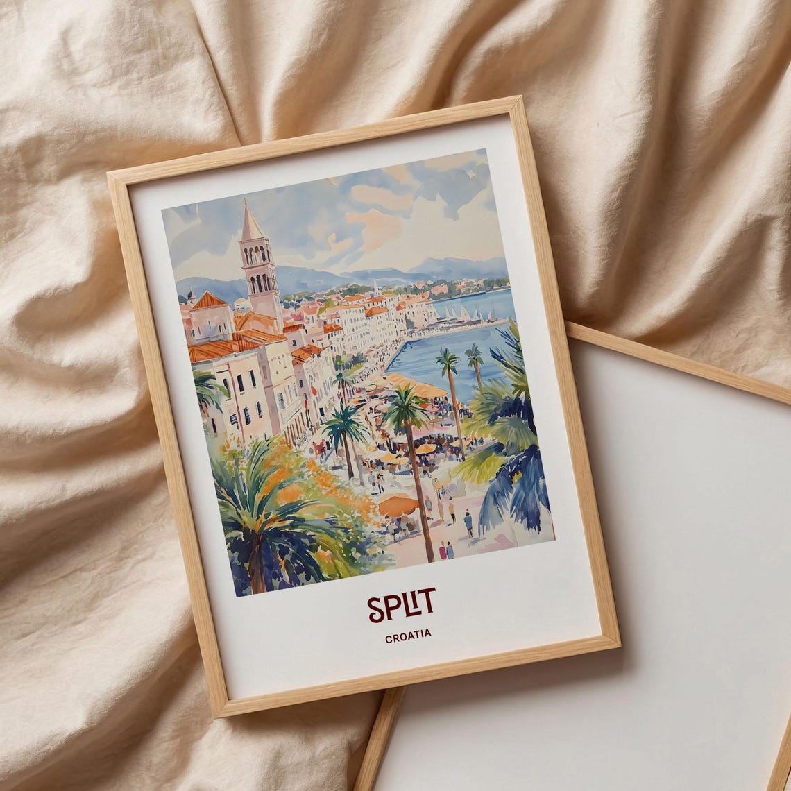 Split Croatia Riva Waterfront Old Town Watercolor Travel Poster - Image 3