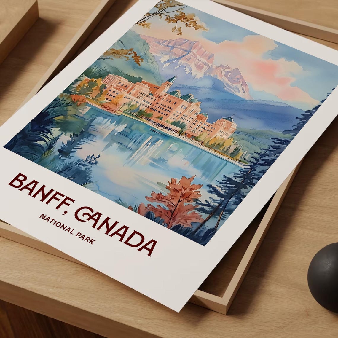 Banff Canada National Park Chateau Mountain Lake View Art Poster - Image 2