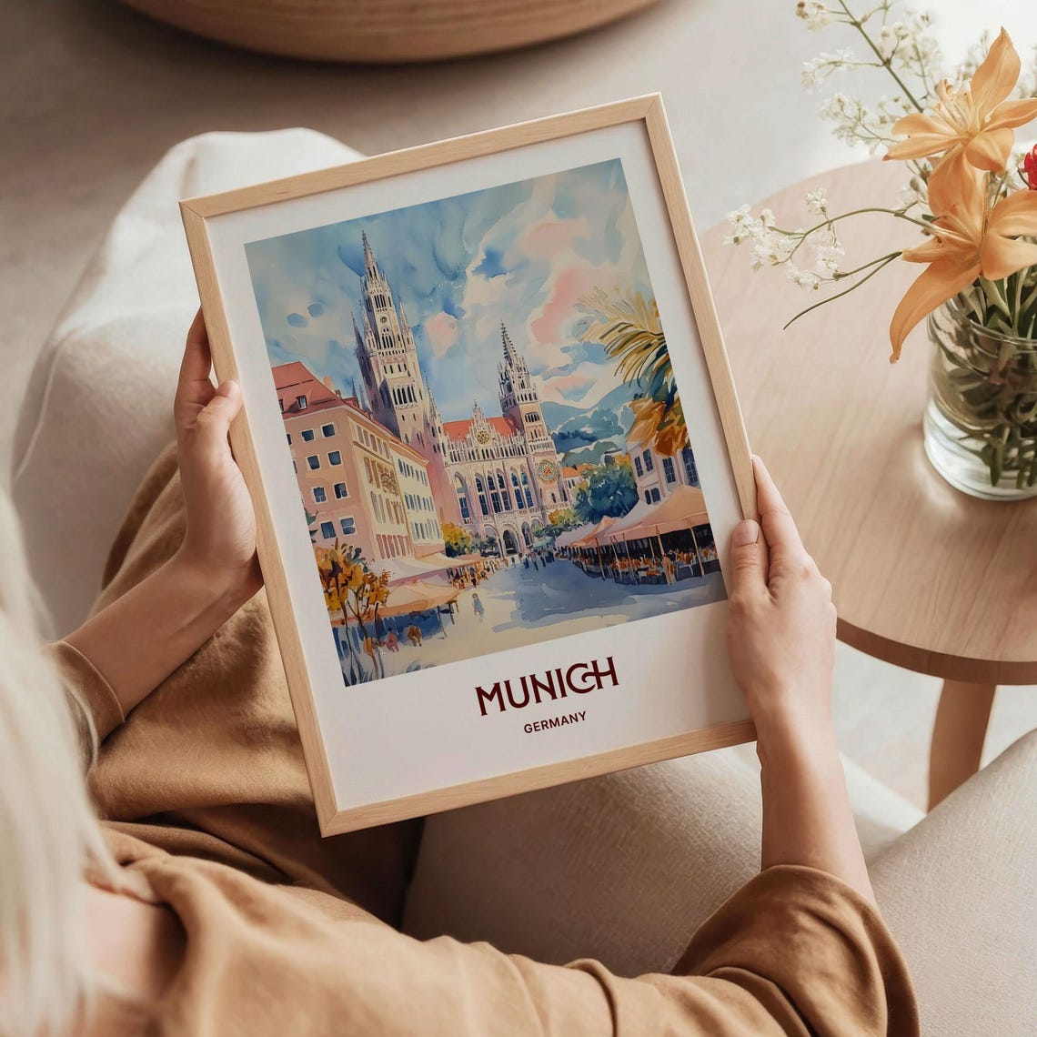 Munich Germany Marienplatz Town Hall Watercolor Travel Poster - Image 5