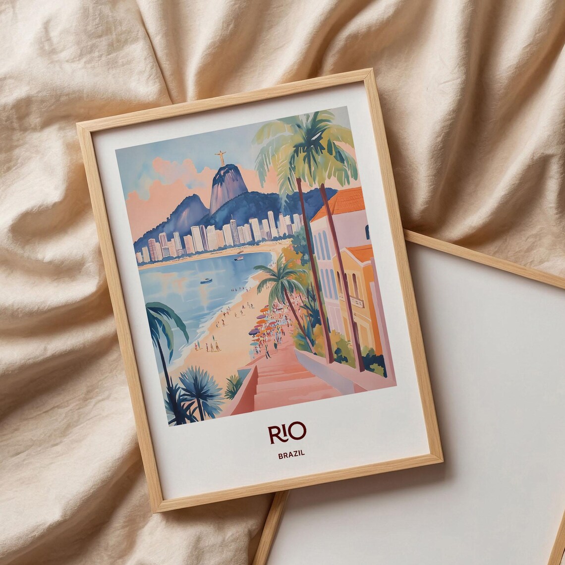 Rio De Janeiro Brazil Christ The Redeemer Beach Watercolor Travel Poster - Image 3