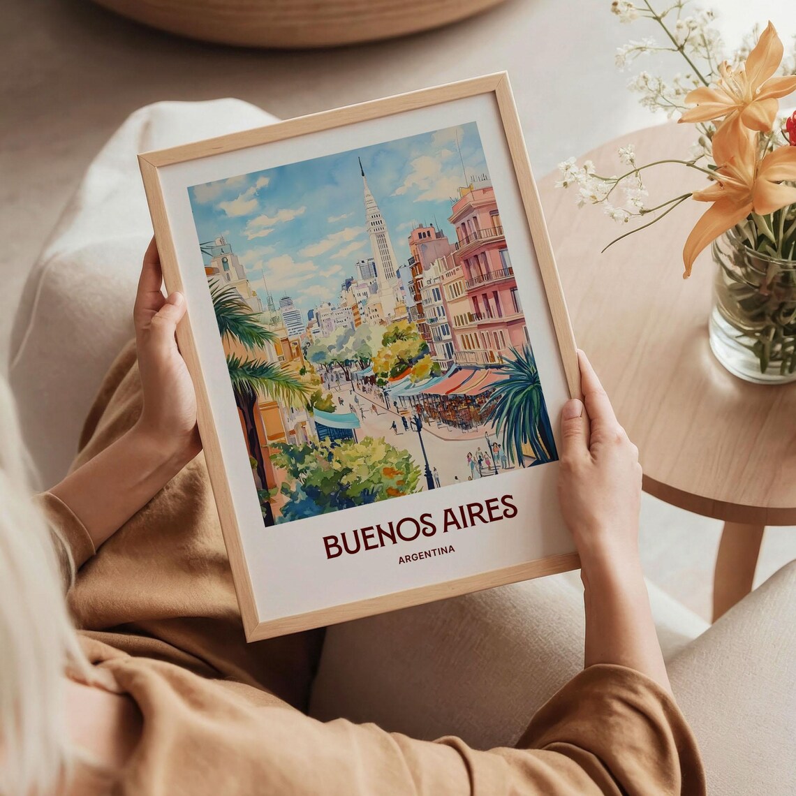 Buenos Aires Argentina Watercolor Avenue Cafe Culture City Scene Poster - Image 5