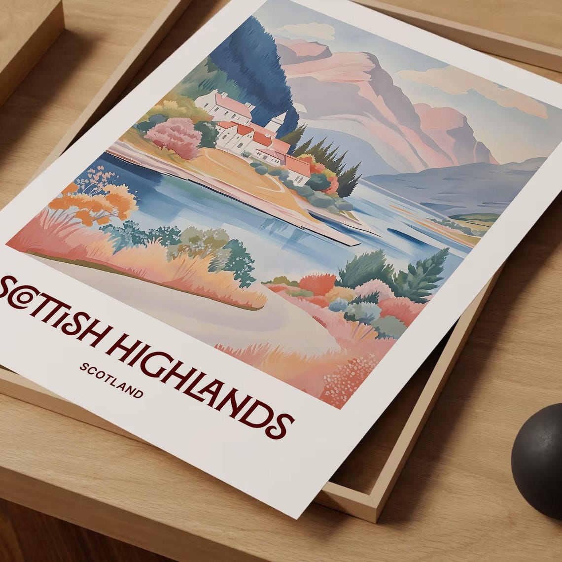 Scottish Highlands Scotland Loch Village Mountain Watercolor Poster - Image 2