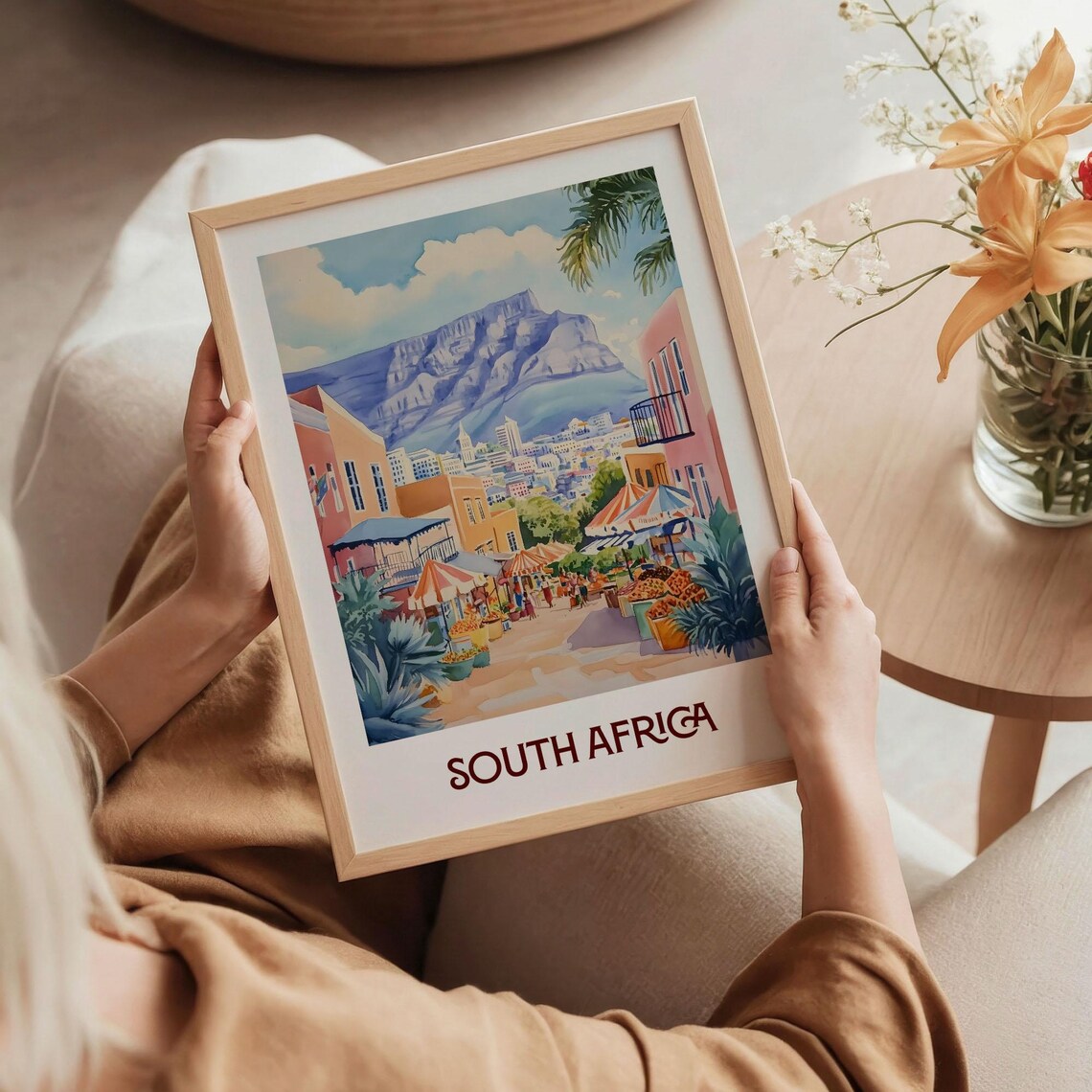 South Africa Table Mountain Watercolor Cape Town Scene Poster - Image 5