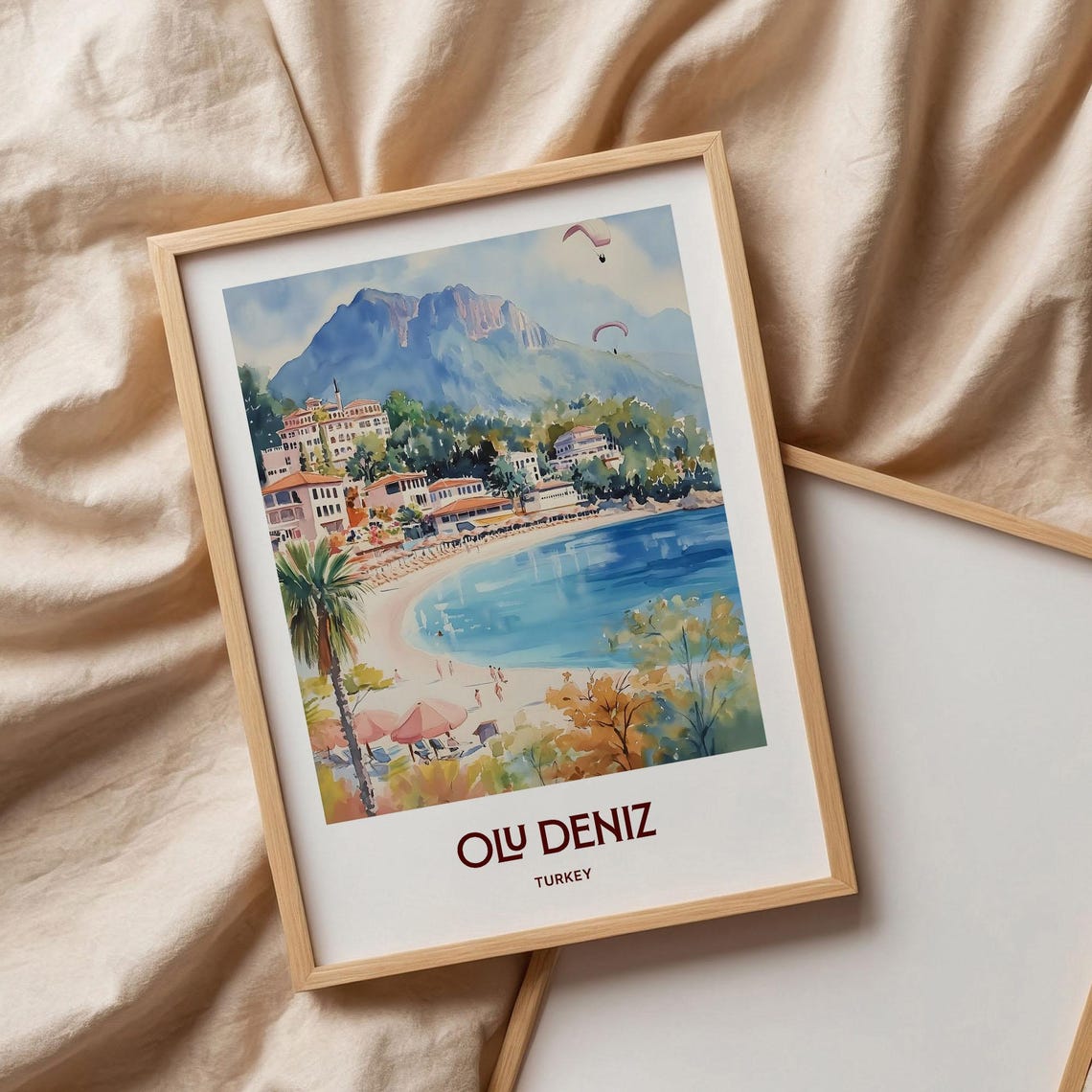 Olu Deniz Turkey Blue Lagoon Beach Watercolor Travel Poster Gift - Image 3