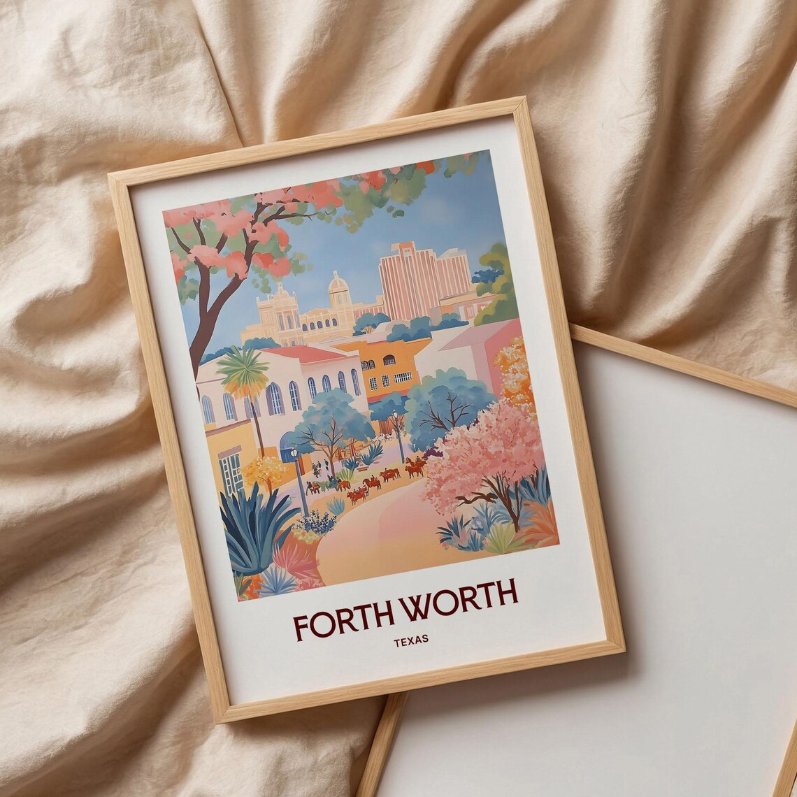 Fort Worth Texas Stockyards Longhorn Cattle Drive Travel Poster - Image 3