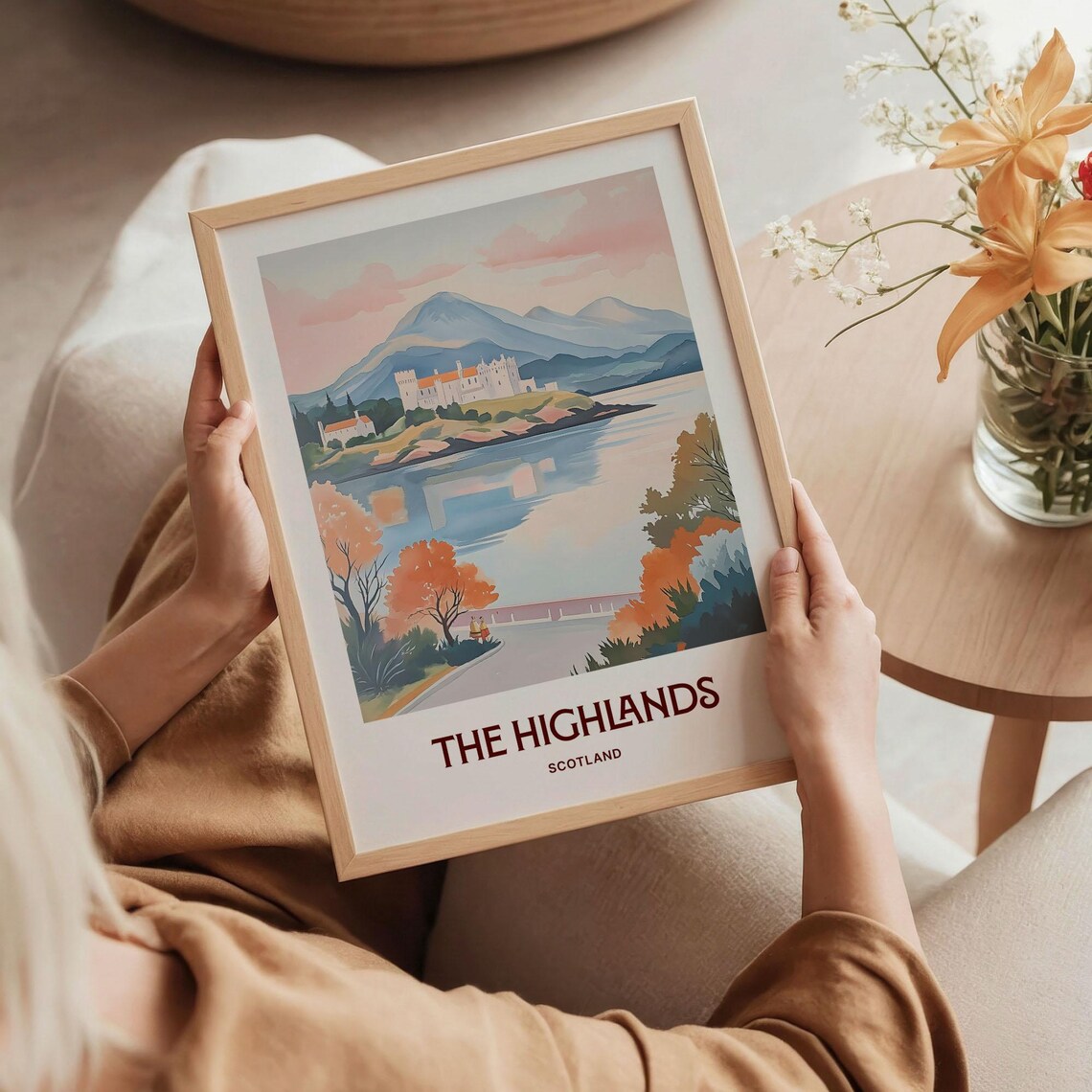 Scottish Highlands Castle Loch Mountain Watercolor Travel Poster - Image 5