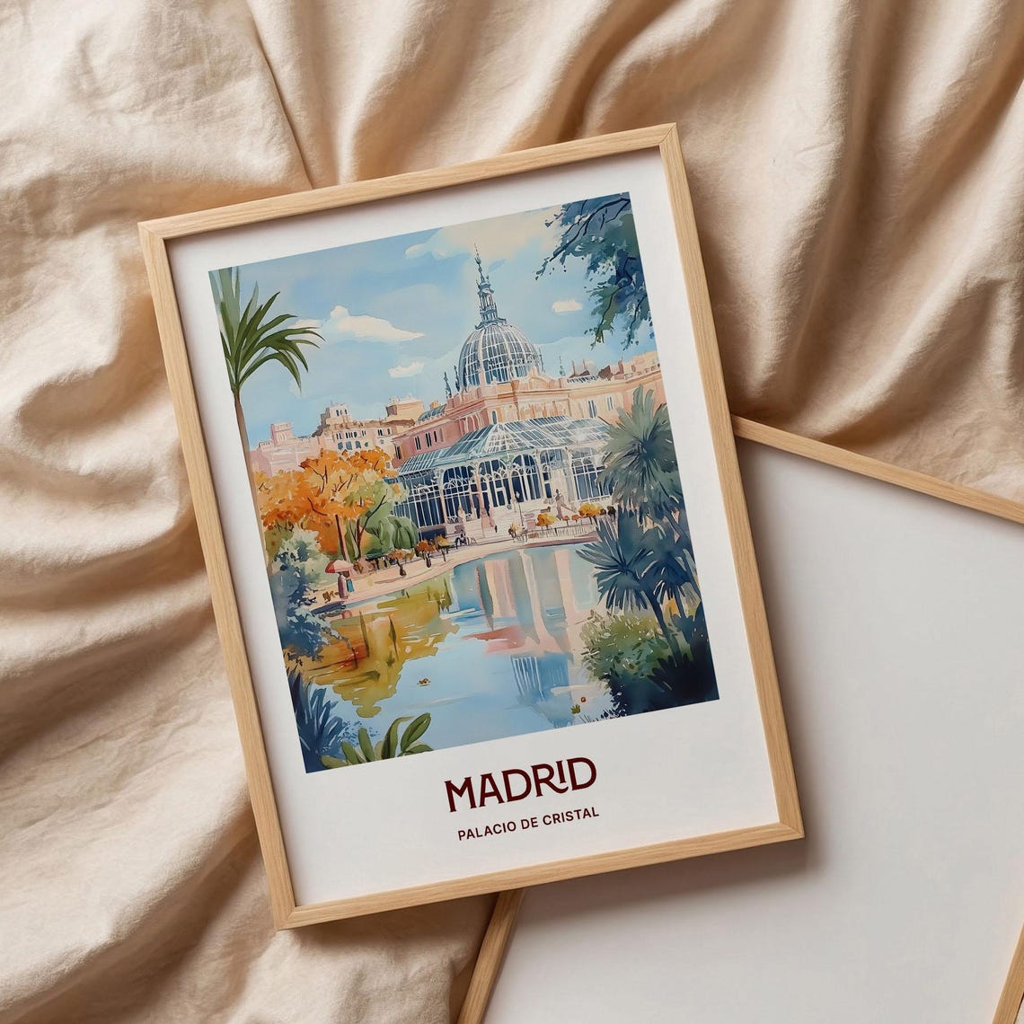 Madrid Palacio de Cristal Park Watercolor Poster Retiro Reflection - Image 3
