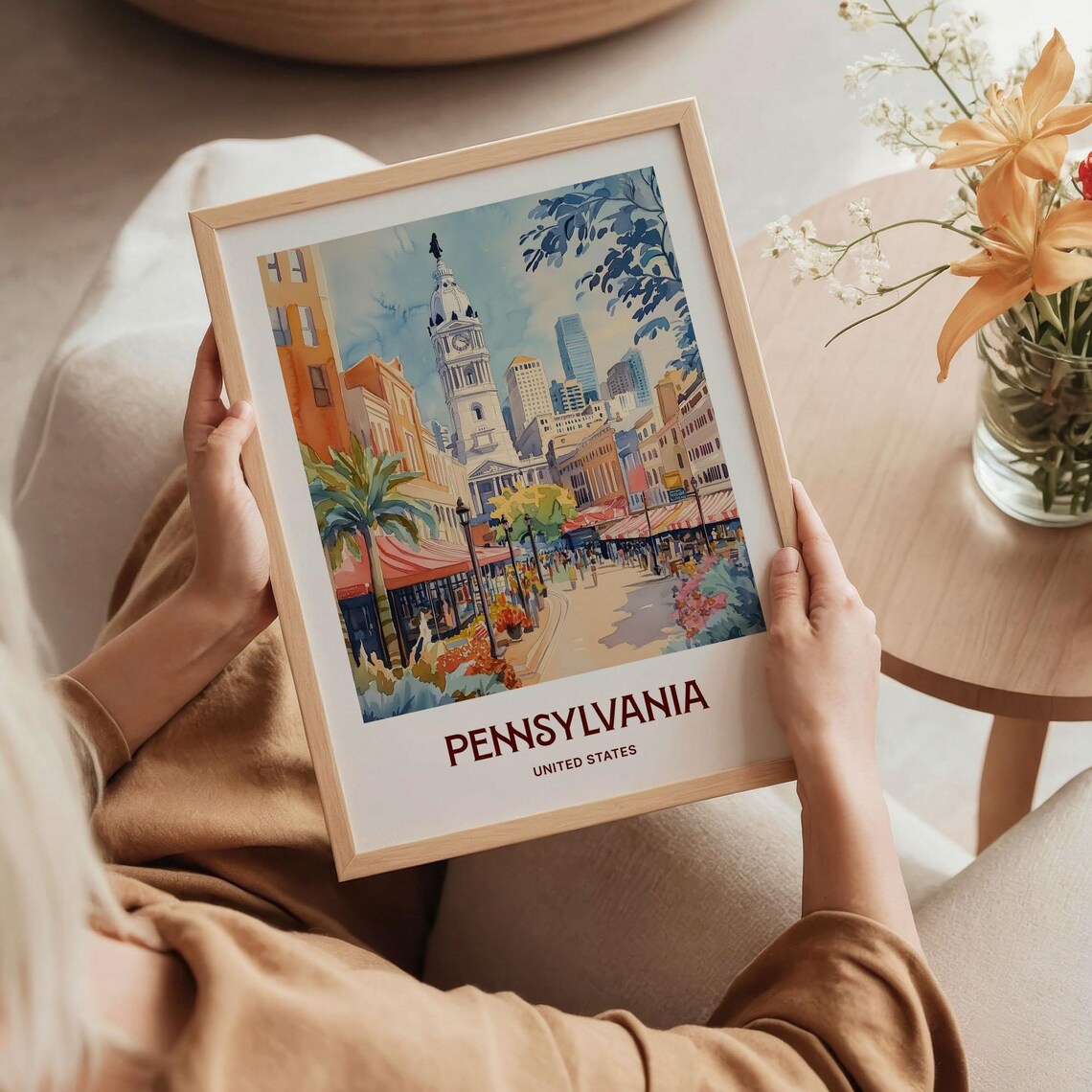 Philadelphia City Hall Historic Street Watercolor Travel Poster - Image 5