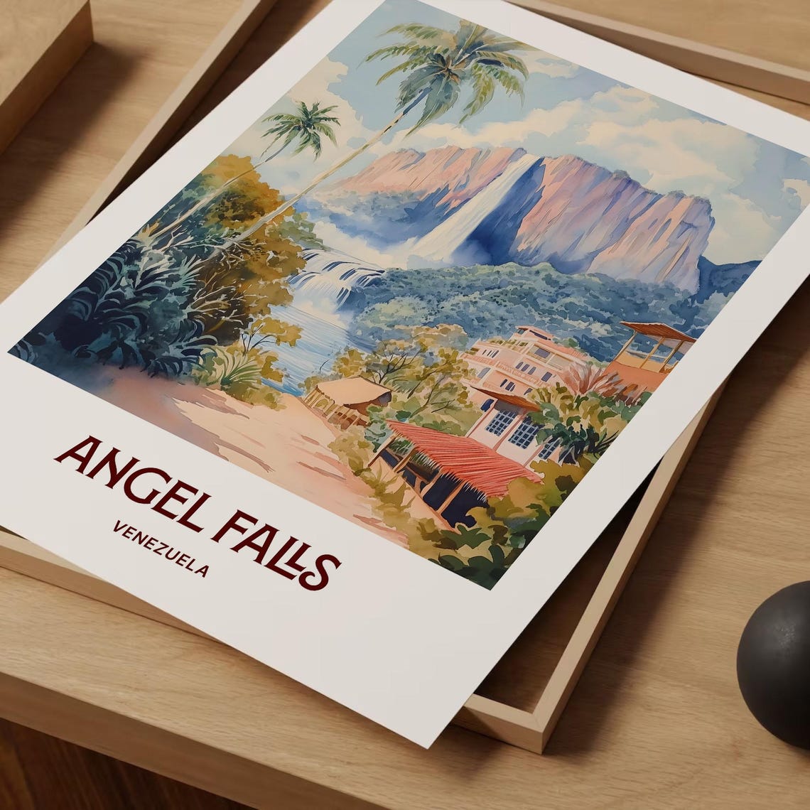 Angel Falls Venezuela Waterfall Tepui Jungle Watercolor Travel Poster - Image 2
