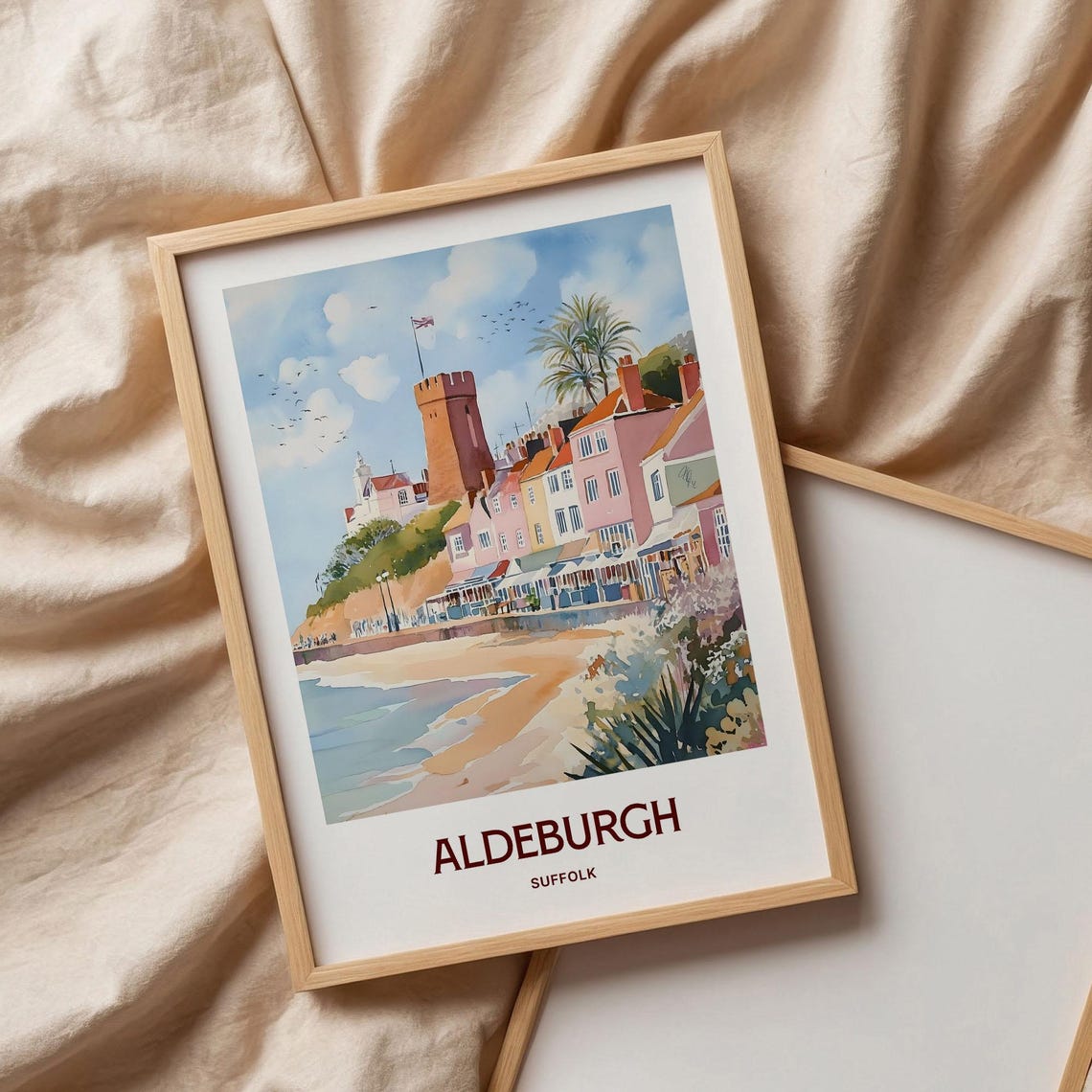 Aldeburgh Suffolk Seaside Town Martello Tower Watercolor Beach Poster - Image 3
