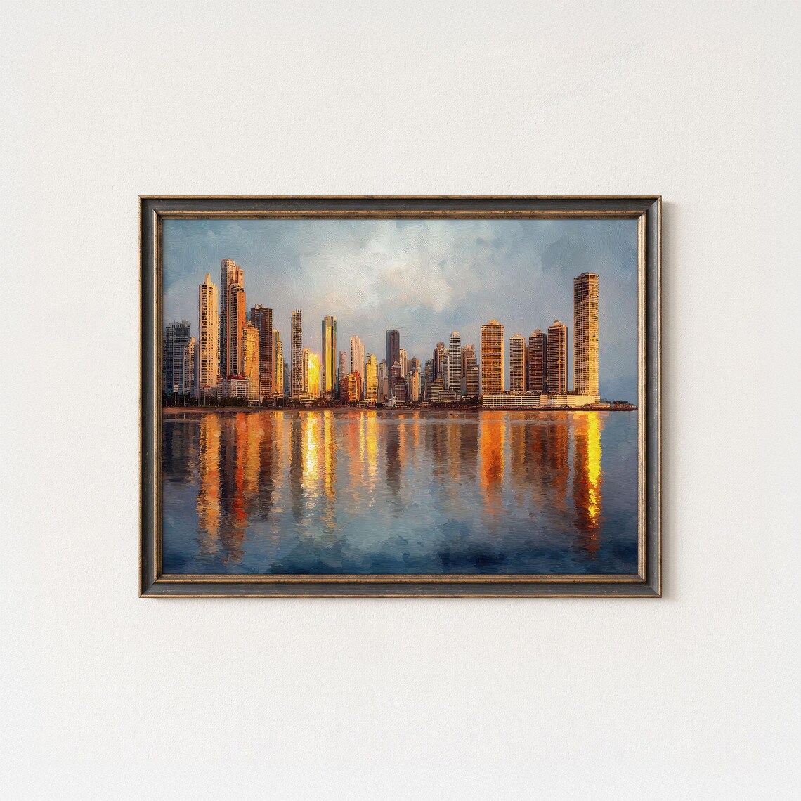 Panama City Sunset Print Golden Skyline Reflection Urban Waterfront Art