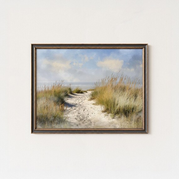 Sandy Beach Path Dune Grass Vintage Coastal Cottage Art Poster