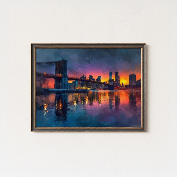 Brooklyn Bridge Sunset Art Print New York City Skyline Reflections